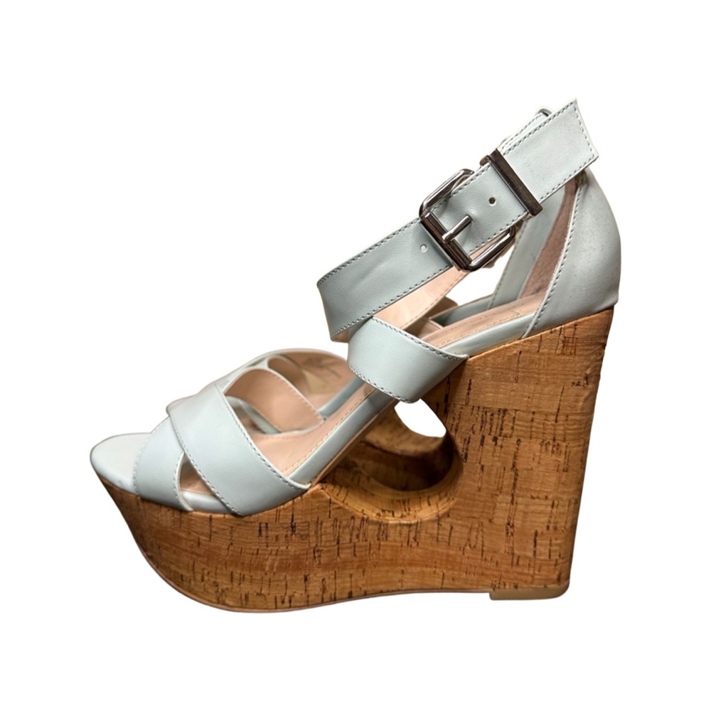 Bcbg aquamarine cork wedges.